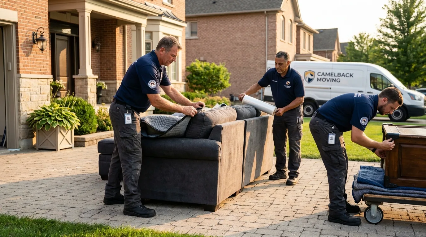 Large estate moving crew wrapping furniture in Madison, ME