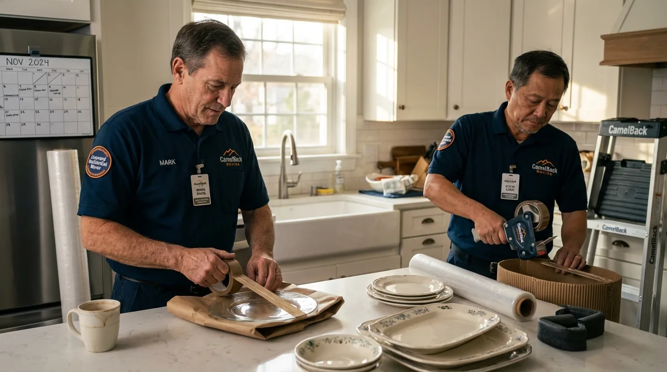 Professional crew packing kitchen dishware in Madison, ME